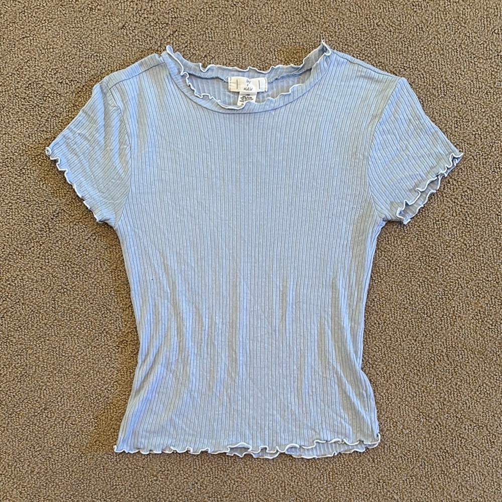Tilly's Blue Fitted Ribbed Short Sleeve Tee